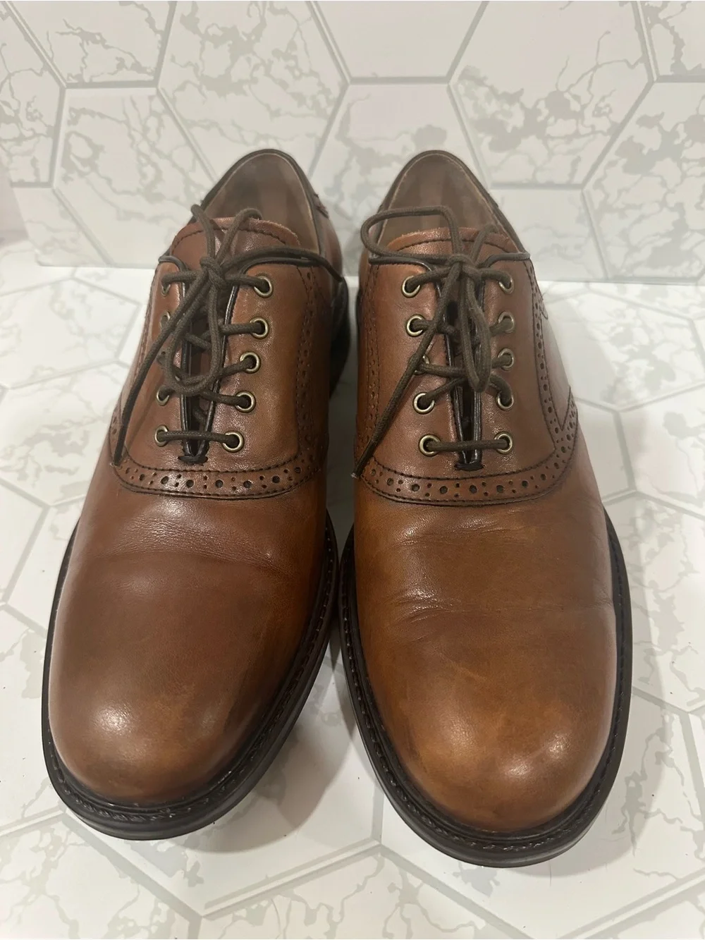 Johnston & Murphy Tan Brown Leather Wingtip Oxfords